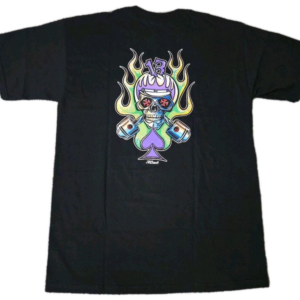 Vtg Von Franco T-Shirt Poster Pop Productions Cycle Skull Hot Rod Art Mens M USA - Picture 1 of 6